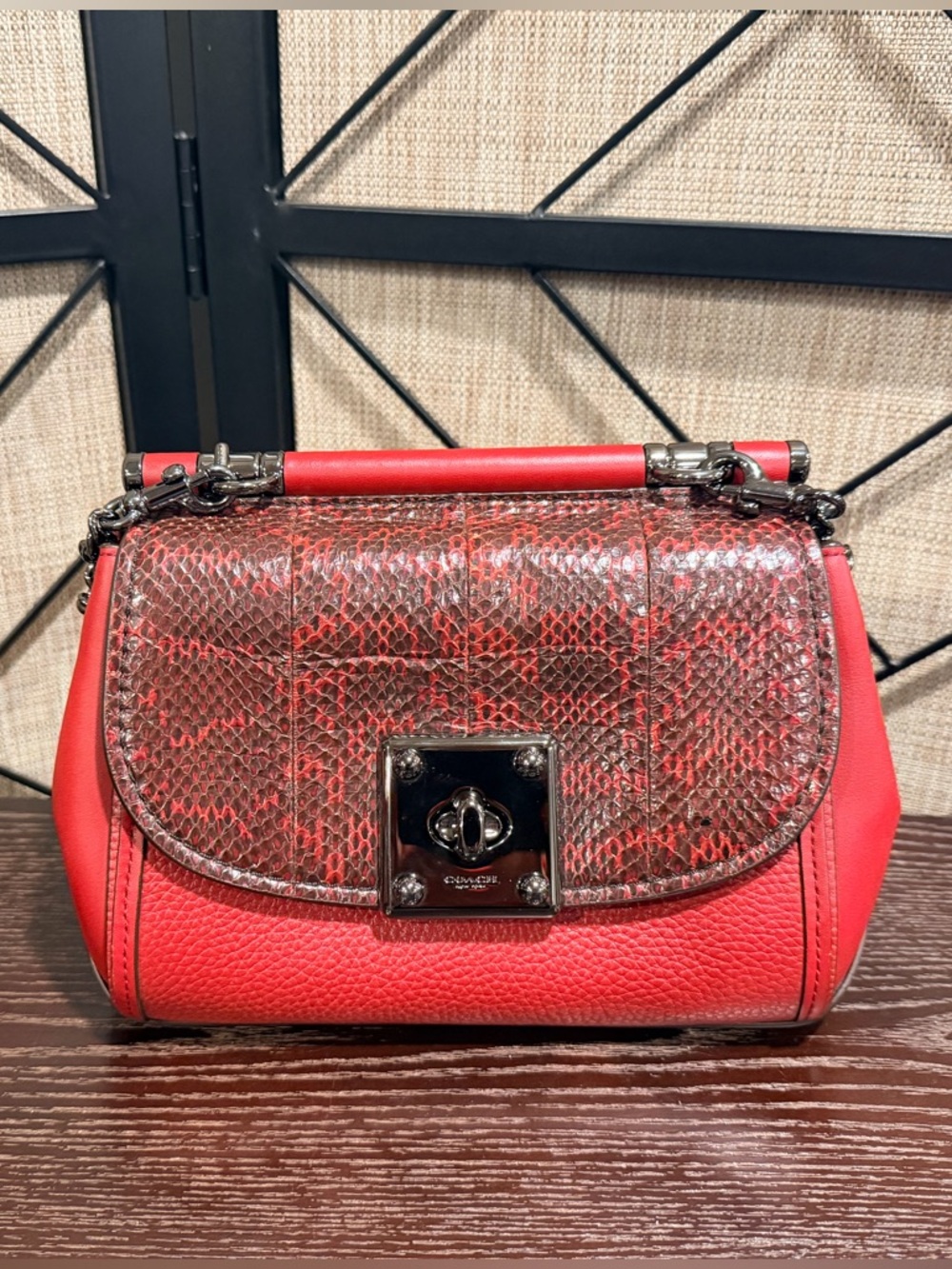 Coach 59498 Drifter Red Leather Crossbody Snake-Print - LIKE NEW